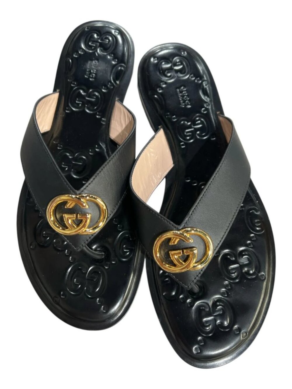Gucci GG Marmont Interlocking G Sandals Black Gold Size 40 US 9.5/10 - Picture 8 of 10